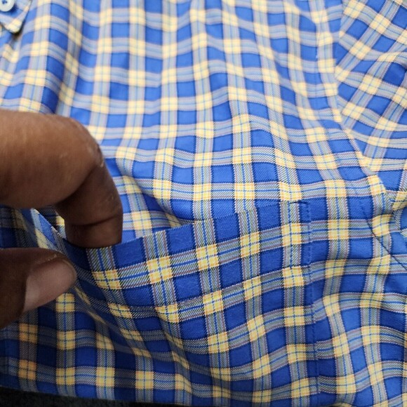 Turtleson Men's Blue Yellow Plaid Button Up Dress Shirt Size L - Picture 4 of 14